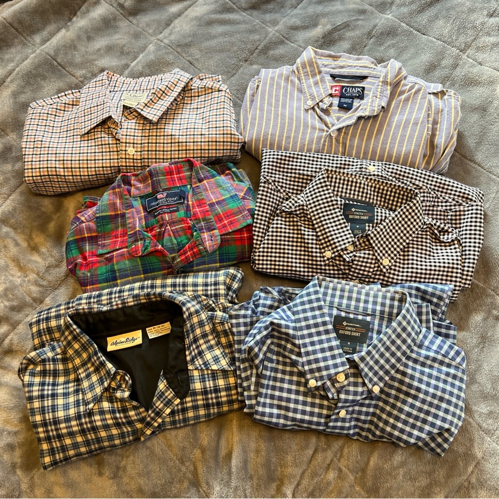 Mens Medium Long Sleeve Button Down Shirt Lot Of 6 LL Bean, Chaps, Etc.